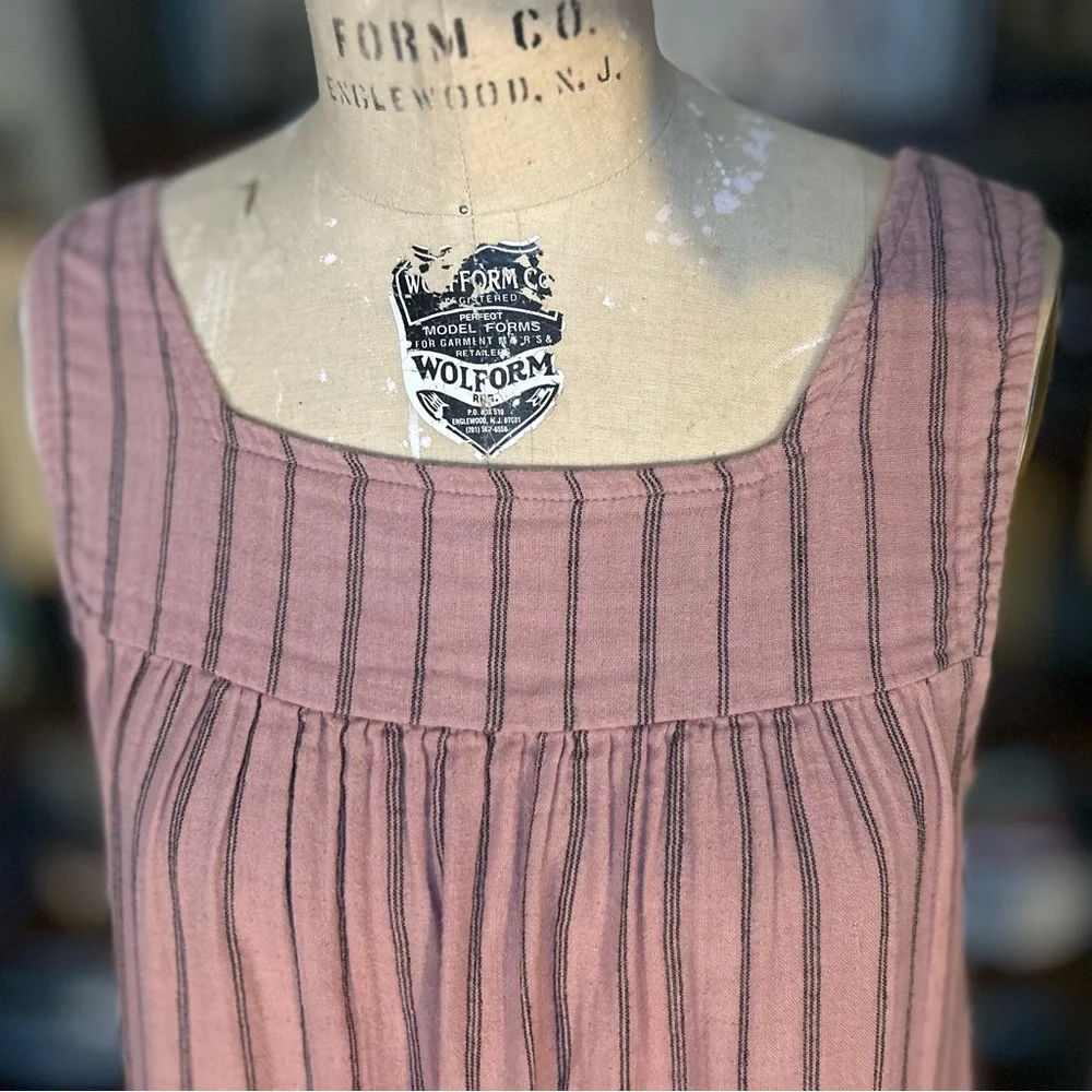 Cotton Dusty Rose Dress with Black Pinstripes - Picture 4 of 11